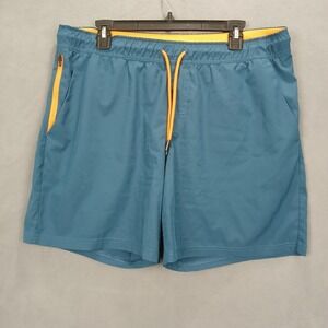 Motion Athletic Shorts Mens Large Teal Blue Stretch Drawstring Running Training‎